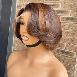 Perruque Courte Bob Lace Front en Cheveux Humains, Nuancier de Couleurs, Pré-Pluckée, Ligne de Cheveux Naturelle, Ombré/Blond, Perruques Courtes Bob pour Femmes Noires - Product Image 3
