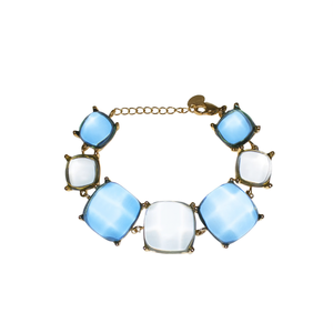 Fashion Chain <b>Bracelet</b> 316L Stainless Steel PVD Gold Plating Blue <b>White</b> Stones Sustainable Resistant Jewelry - Product Image 2