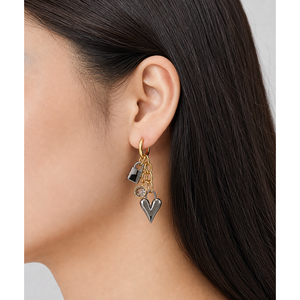 Boucles d'oreilles créoles pendantes en acier inoxydable plaqué or 14K sous vide, avec zircon et motif cœur, en métaux mélangés - Product Image 5