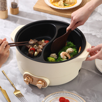 Casserole électrique à 2 compartiments avec cuve intérieure en céramique, 1600W, double commande, multifonction, pour la cuisine