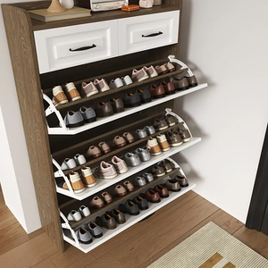 Sleek White Wooden Design Space-Saving Flip-Style <strong>Narrow</strong> <strong>Shoe</strong> <strong>Cabinet</strong> Perfect for Corridors - Product Image 3