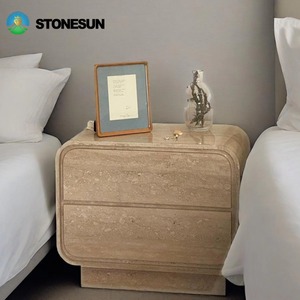 Mesa de Noche Moderna de Travertino de Piedra de Lujo StoneSun, Mueble de Dormitorio, Gabinete de Almacenamiento Junto a la Cama, Mesa de Noche con Tapa Abierta, Ensamblada - Product Image 4