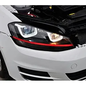 Doble U estilo raya roja LED faro DRL Luz de circolazione cion diurna lente bi xenon senal HID para Volk swagen Golf 7 MK7 - Product Image 3