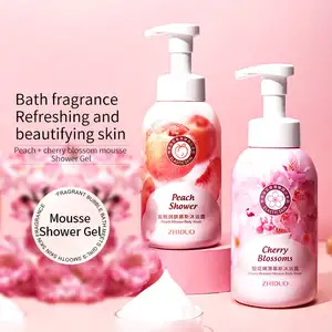 OEM private label ZHIDUO Peach Sakura moisturize body wash organic last perfume hotel family bubble body shower gel