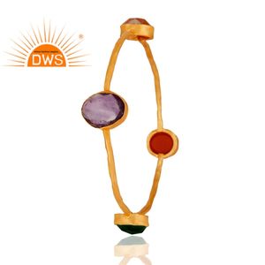 Pretty Multi Gemstone Bangle Indian 24 Karat Gold Plated Brass Girls Fashion Bangle Jewelry Manufacturer - Product Image 2