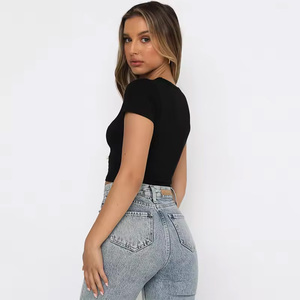 Personalizada de algodón de gran tamaño en blanco liso blanco Lose Fitting Crop Top camisetas atléticas Spandex bebé rosa gimnasio recortado camiseta Mujer - Product Image 3