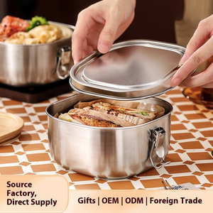 Boîte à lunch portable carrée à double boucle en acier inoxydable 304 étanche pour le bureau ou les étudiants - Product Image 3