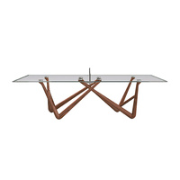 Table de tennis de table multifonctionnelle de luxe moderne pour l'intérieur, en verre trempé ultra-clair de 15 mm, prête pour les tournois, avec plateau en bois massif de frêne