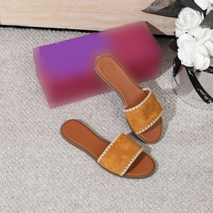 Sandales à motif tissé tendance pour femmes de marque avec logo métallique, pantoufles en cuir, <span class=keywords><strong>chaussures</strong></span> plates décontractées à enfiler, <span class=keywords><strong>chaussures</strong></span> ouvertes - Product Image 1