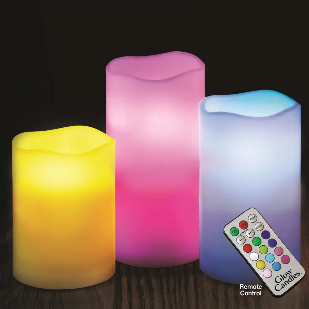 Velas de bateria sem chama sem chamas de cera real do componente led de mudança de cor