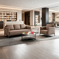 Ensemble de canapés Chesterfield modernes pour cadres, structure en bois massif avec revêtement en cuir PU, pour hall d'hôtel, bureau à domicile, salon