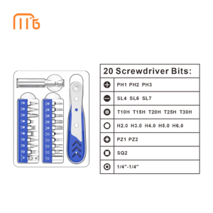 Juego de Llaves de Trinquete Mingtu Home Mini 22 en 1, <span class=keywords><strong>20</strong></span> Puntas, Mango de Acero Resistente, Destornillador Multiusos de Calidad Profesional con Acabado Natural - Product Image 3