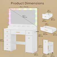 Coiffeuse moderne en bois blanc avec miroir de 36 pouces, éclairage LED RGB, 8 tiroirs et prise électrique – Table de maquillage pour chambre à coucher