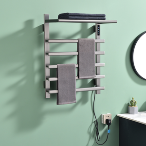 <span class=keywords><strong>Radiateur</strong></span> de salle de bain électrique gris brossé moderne avec étagère porte-serviettes, étanche, en acier inoxydable 304, chauffe-serviettes - Product Image 2