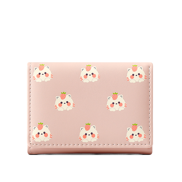 TAOMICMIC Wholesale Lovely Cartoon Printing Short Women Wallet Cat Large Capacity 3 Fold Pu Leather Ladies' Short Purse