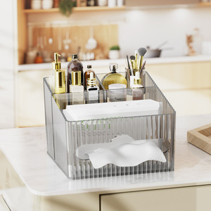 Organisateur de bureau en acrylique, boîte de rangement rectangulaire en plastique PET transparent à plusieurs compartiments pour le bureau, le maquillage et les cosmétiques - Product Image 2