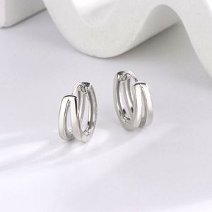 Pendientes de Aro de Plata de Ley 925 de Doble Capa, Color Negro Plateado, para Mujer y Hombre, Chapados en Rodio, Regalos para Bodas y Uso Diario - Product Image 2