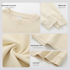 Pull-over en molleton de coton pur lavé style américain, coupe ample, col rond, couleur unie, 500g, personnalisé pour homme, automne-hiver - Product Image 2