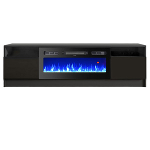 Suporte de TV de Madeira Independente com Armário de Armazenamento e Lareira Elétrica LED Integrada para Interiores - Product Image 3