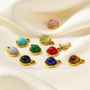 18 Karat Gold & Edelstahl Round Charm Anhänger Trendy DIY Halskette Ohrring Schmuck Zubehör Naturstein Halskette Ketten Typ - Product Image 1
