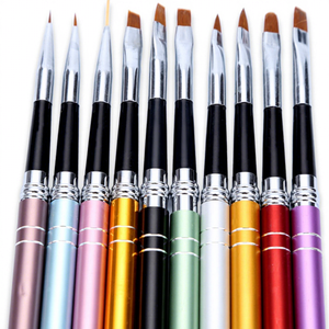 10Pcs Nylon Nail Art Brush <b>Set</b> UV Gel Crystal Carving Liner Pens <b>Crimped</b> Ferrule for Flower Drawing - Product Image 2