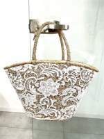 Sac de plage en paille fait à la main pour femmes, accessoire de mode avec housse en dentelle, sacoche cadeau de mariage