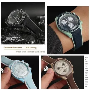 Correa de <span class=keywords><strong>Reloj</strong></span> de Silicona de Dos Tonos de 20 mm con Extremo Curvo, Transpirable y de Goma Suave para la Serie Ome-ga Planet, para Relojes <span class=keywords><strong>Seamaster</strong></span> 300 - Product Image 3