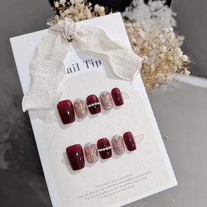 Hecho a mano cuadrado acrílico ABS Material a granel venta al por mayor 3D ataúd corto prensa de <span class=keywords><strong>uñas</strong></span> Simple <span class=keywords><strong>vino</strong></span> rojo francés perla Halal dedo - Product Image 4