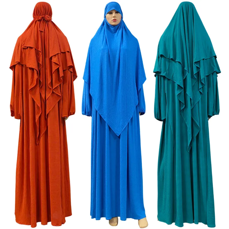 Jilbab Set wanita Muslim pakaian doa Ramadan Lebaran Islam pakaian Khimar panjang dengan gaun Abaya Dubai Turki Burqa Kaftan 2 buah