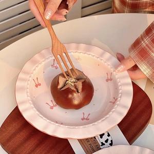 Assiette à dessert peu profonde en forme de nœud, motif cœur de fille mignon, résistante aux hautes températures, pour usage domestique, compatible micro-ondes, style INS - Product Image 2