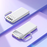 Cadeau personnalisé avec logo / Batterie externe de camping haute capacité 10000 mAh / 20000 mAh avec écran LED 22,5 W PD, 4 câbles intégrés et double port USB