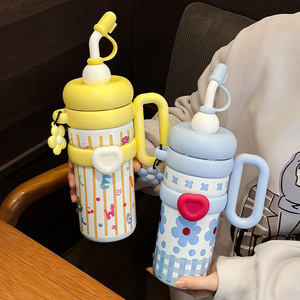 Nouvelle gourde isotherme pour femme en acier inoxydable grande capacité avec paille et poignée, idéale pour la rentrée scolaire - Product Image 2