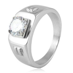 Bague pour homme Yunnique en acier inoxydable avec pierre précieuse bleue sertie à griffes, design géométrique, alliance de mariage, cadeau, bijoux - Product Image 4