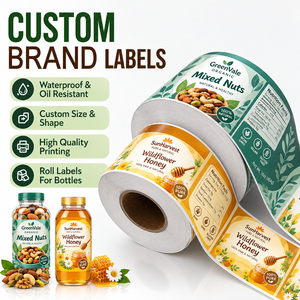 Personalized Custom Brand Logo <b>Adhesive</b> Label <b>Roll</b> Printing Food Labels Honey Stickers Tea Stickers Customized Packaging Labelsa - Product Image 1