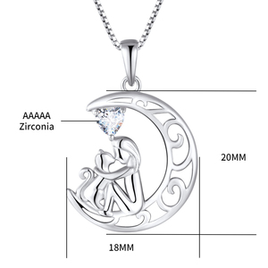 Lujo rodio plateado corazón Cubic Zirconia 925 plata esterlina amor gato media luna colgante collar joyería - Product Image 4