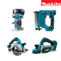 Kit combiné sans fil 4-en-1 pour le travail du bois, 18V Lithium, style Makita, ensemble d'outils électriques de menuiserie : scie circulaire, cloueur à goupilles, dégrossisseur et raboteuse