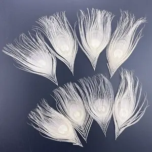 10 pièces/<span class=keywords><strong>lot</strong></span> teint blanc plume <span class=keywords><strong>de</strong></span> paon artisanat 10-15CM 4-6 "fabrication <span class=keywords><strong>de</strong></span> bijoux boucles d'oreilles création décor Xywae marque - Product Image 1