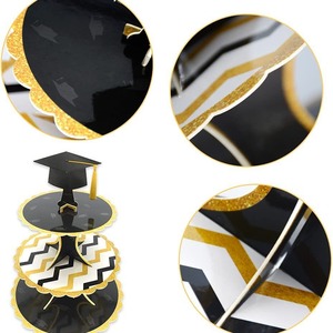 Decoraciones para Fiesta de Graduación DAMAI, Soporte para Pastel de Cartón de 3 Niveles en Negro y Dorado, Soporte para Exhibición de Postres para Suministros de Fiesta de Graduación - Product Image 5