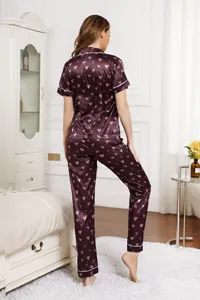 Pijama de satén de lujo para mujer, conjunto de dos piezas, de verano