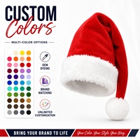 Chapeau de Père Noël pour adulte personnalisé avec logo, 100G, Haipai, 75cm de long, bord en fourrure peluche, couleur unie, pour Noël, fêtes, décoration, vente en gros, OEM