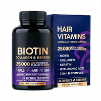 Vitamines pour cheveux à la biotine, au collagène et à la kératine, 60 capsules, 2 par portion, complément alimentaire sans gluten