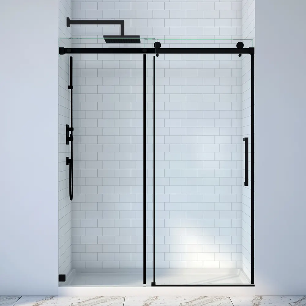 Roller tempered glass sliding bathroom shower door