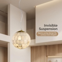 Lustre sphérique en albâtre naturel en gros, lampe de plafond suspendue à LED, grande taille, intensité variable, blanc chaud 2700K, cadre métallique, garantie 3 ans