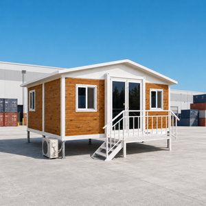 Maison modulaire préfabriquée moderne en conteneur de 20 pieds, design rectangulaire avec panneaux en bois et portes en verre pour usage résidentiel - Product Image 1