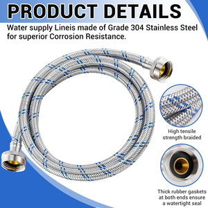 Manguera para Lavadora en Oferta, Accesorios de Plomería de 3/4 Pulgadas, Manguera Flexible de Metal Trenzado Corrugado de Acero Inoxidable - Product Image 3