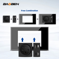 BAOBEN Prise murale de charge rapide USB Type C en verre trempé noir, norme israélienne, interrupteur d'éclairage, télévision par satellite, Tel CAT5 CAT6