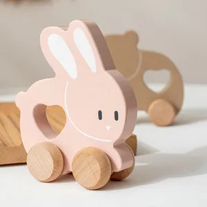 Coelho de madeira montessori, carrinho de brincar unissex para bebês de 2 a 4 anos, brinquedo Holzspielzeug para bebês, Juguetes de Madera