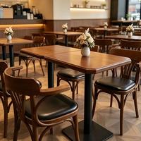 Table et chaises de salle à manger en bois massif à bords courbes, mobilier commercial pour café, salon de thé, restaurant occidental