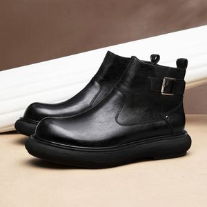 Autumn Summer Men's Retro Designed <b>Ankle</b> Waterproof Breathable Leather Boots High Quality Walking Style Fashionable Trendy Party - Product Image 2