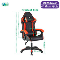 Chaise de jeu ergonomique style course, chaise de bureau pour ordinateur avec support lombaire, appui-tête, en cuir PU, pivotante et réglable WS8139
